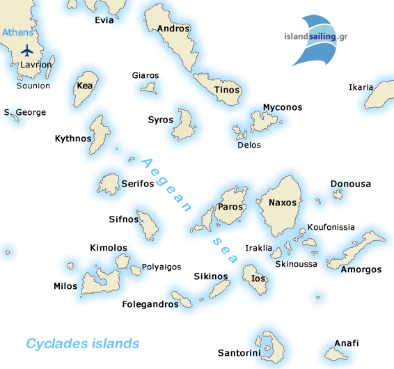 Chart of the Cyclades islands