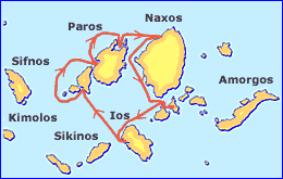 Cyclades 2nd sailing route, Paros - Naxos - Iraklia - Skhinousa or Schinoussa - Koufonissi - Ios - Despotiko