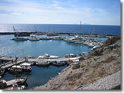 Vlichada sailing yacht port in Santorini, the marina and boat anchorage